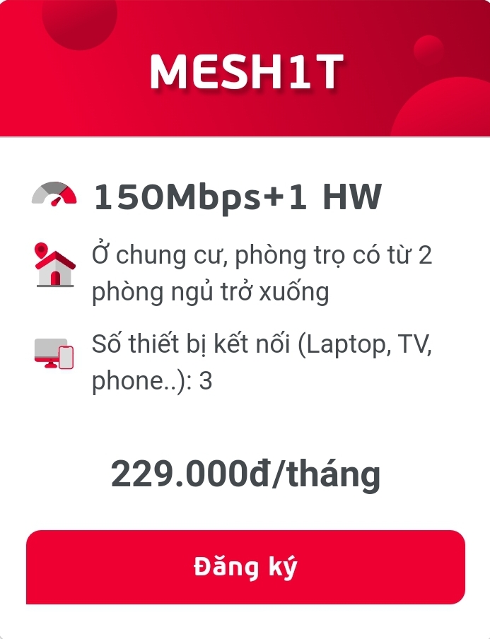 MESH 1T 229.000/THÁNG TỐC ĐỘ 150Mbps NGOẠI THÀNH